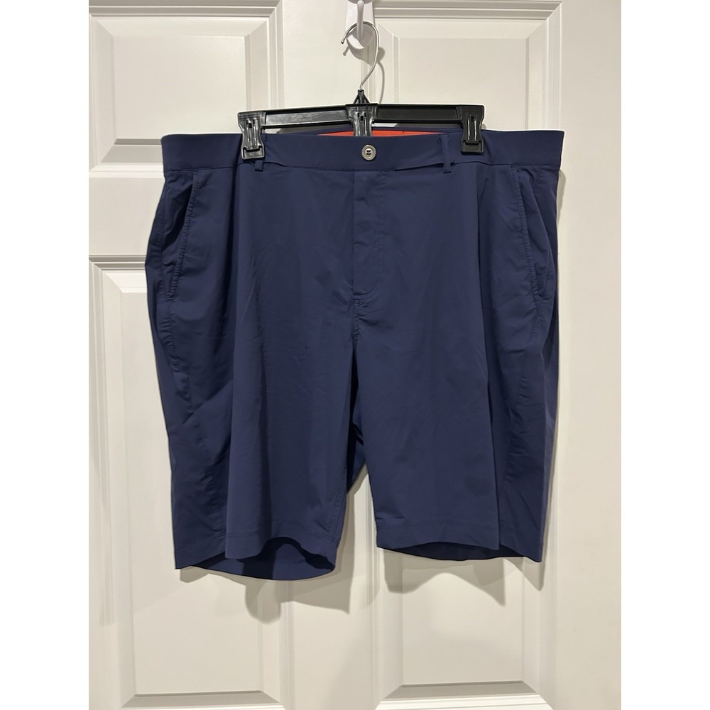 REDVANLY Men's Performance Golf Shorts Navy Blue Size XXL 2XL Orange Trim FLAW